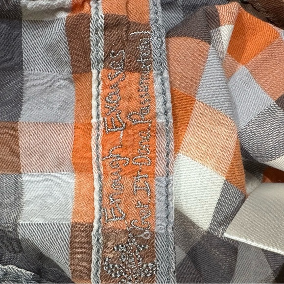 Roar Orange Faded Plaid Embellished Embroidered Button Front 3/4 Sleeve Top XL - Picture 5 of 13